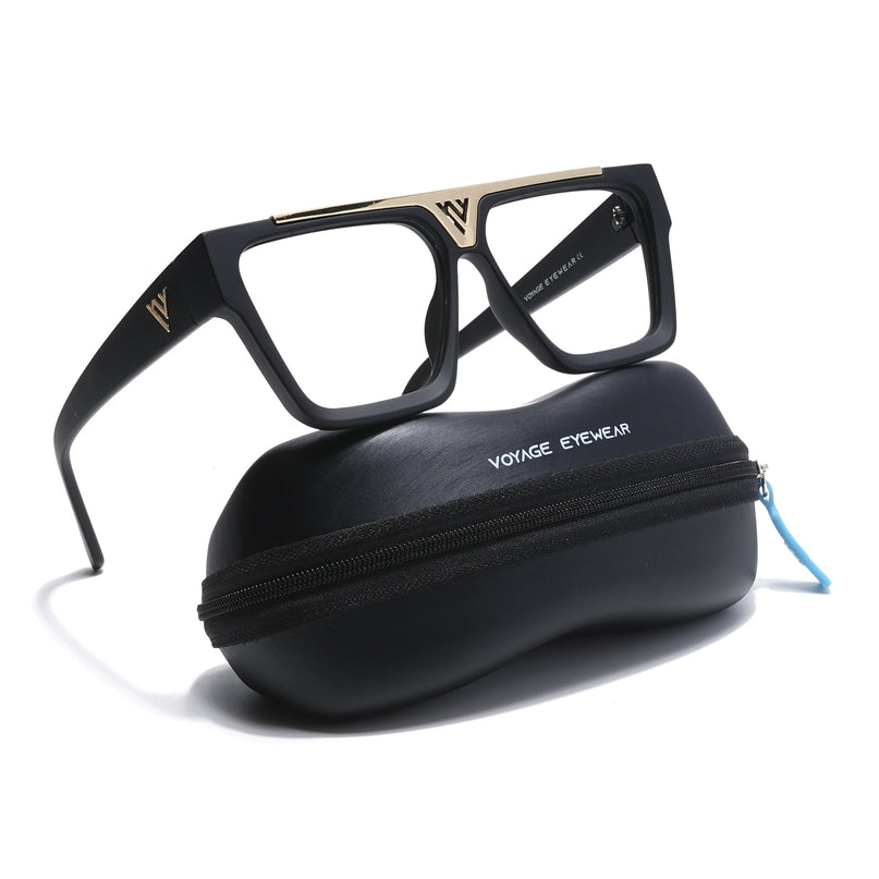 Voyage Exclusive Matt Black & Golden Wayfarer Eyeglasses for Men & Women - MG5844-C2