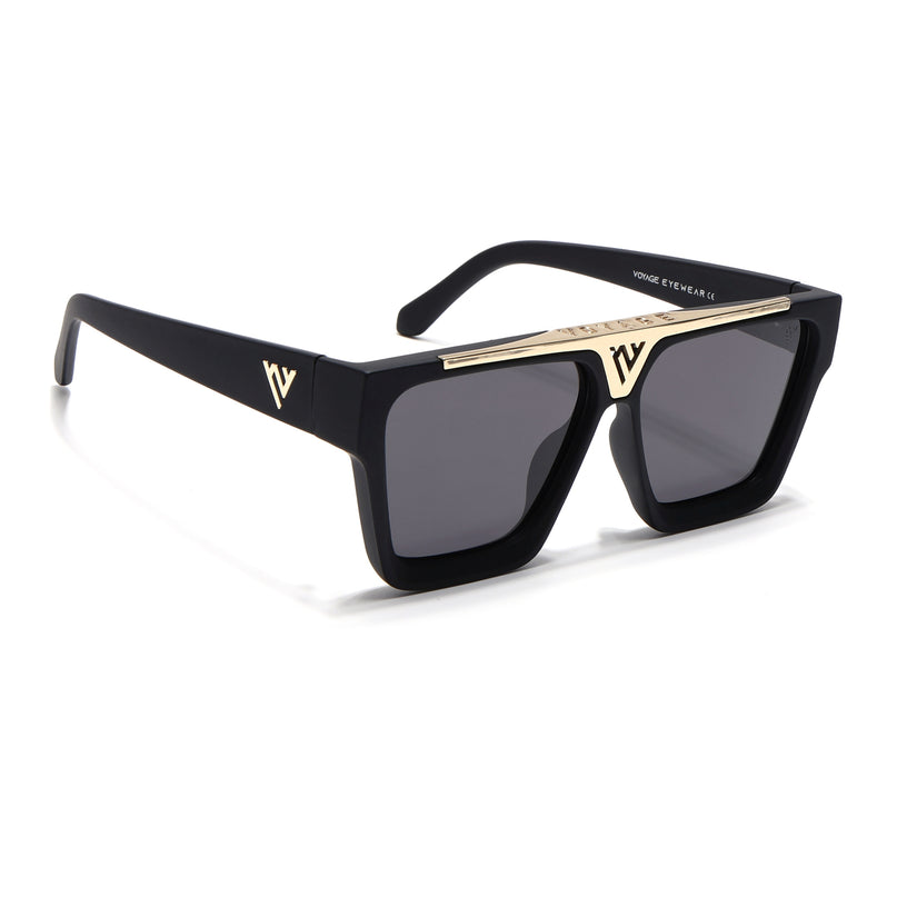 Predator |  Wayfarer  Polarized Sunglasses (Black Lens | Matt Black & Golden Frame - PMG5407)