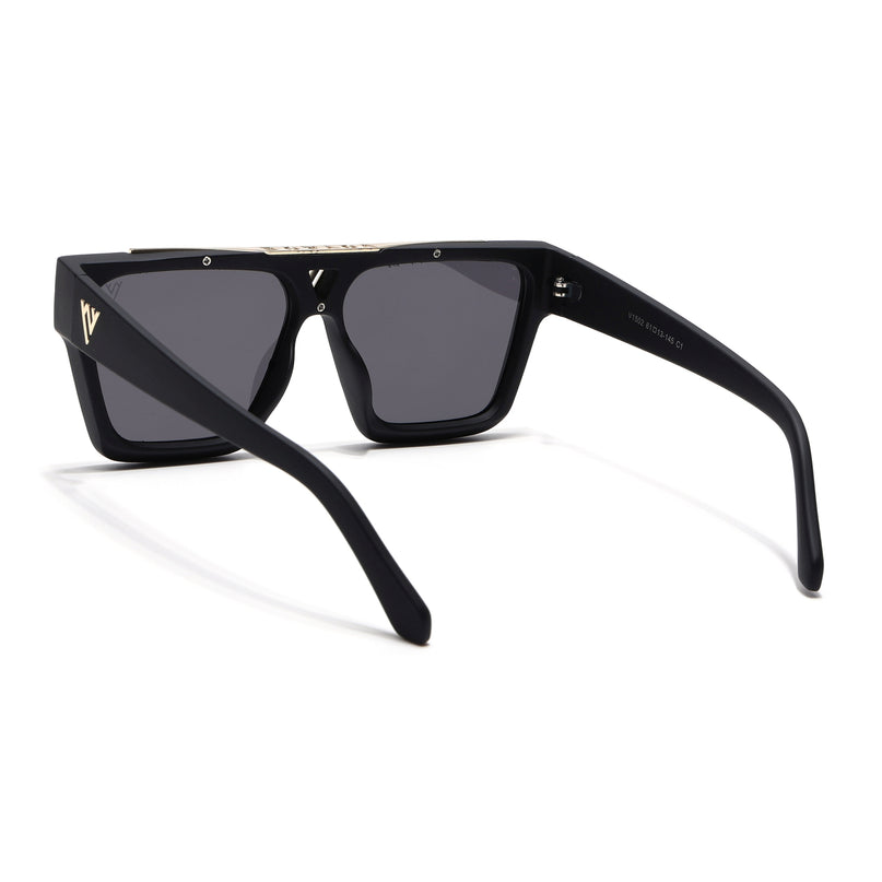 Predator |  Wayfarer  Polarized Sunglasses (Black Lens | Matt Black & Golden Frame - PMG5407)
