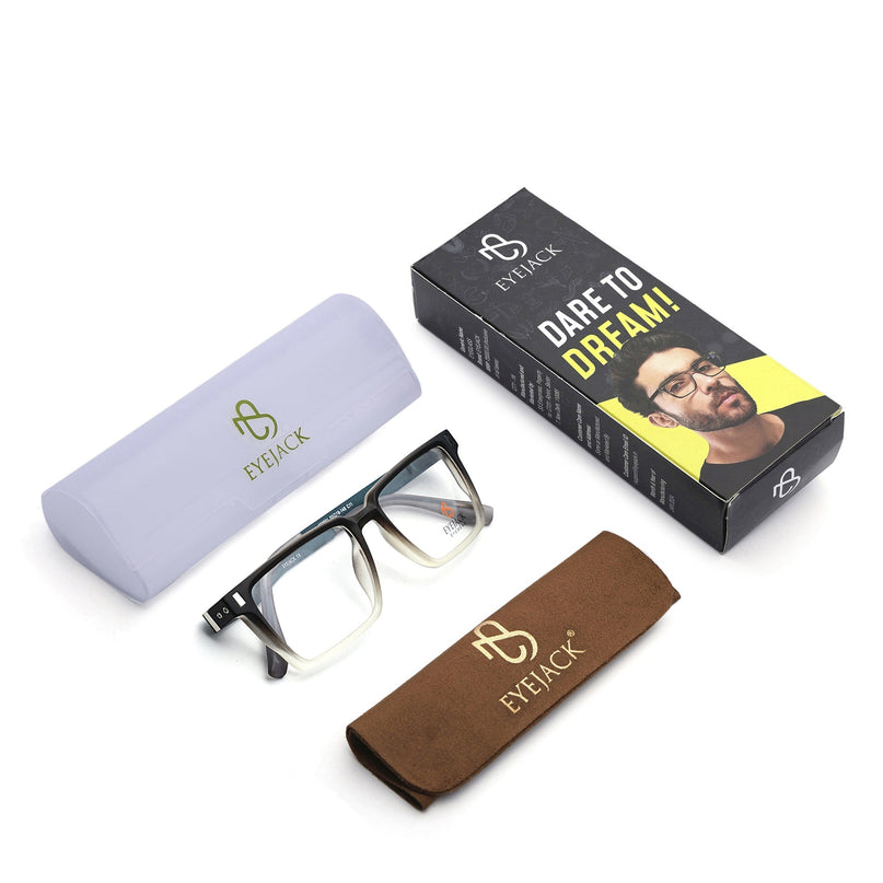 Eyejack Black & Grey Rectangle Eyeglasses for Men & Women (162001FCL2440)