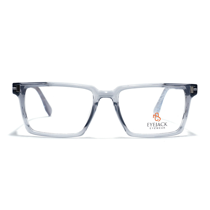 Eyejack Transparent Grey Rectangle Eyeglasses for Men & Women (162001FCL2441)