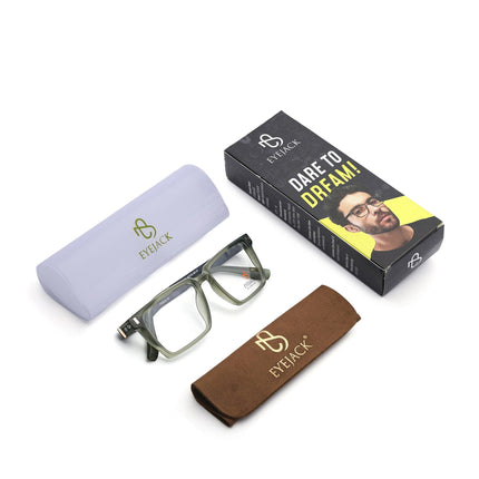 Eyejack Olive Rectangle Eyeglasses for Men & Women (162001FCL2446)