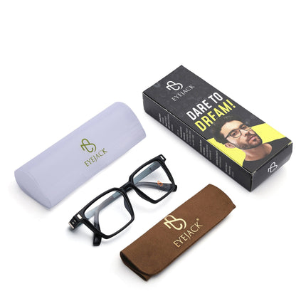 Eyejack Black Rectangle Eyeglasses for Men & Women (162002FCL2449)