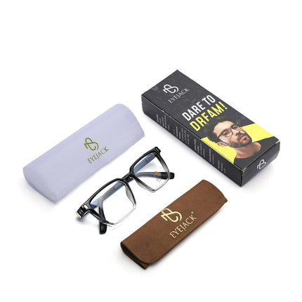 Eyejack Black & Transparent Rectangle Eyeglasses for Men & Women (162002FCL2451)