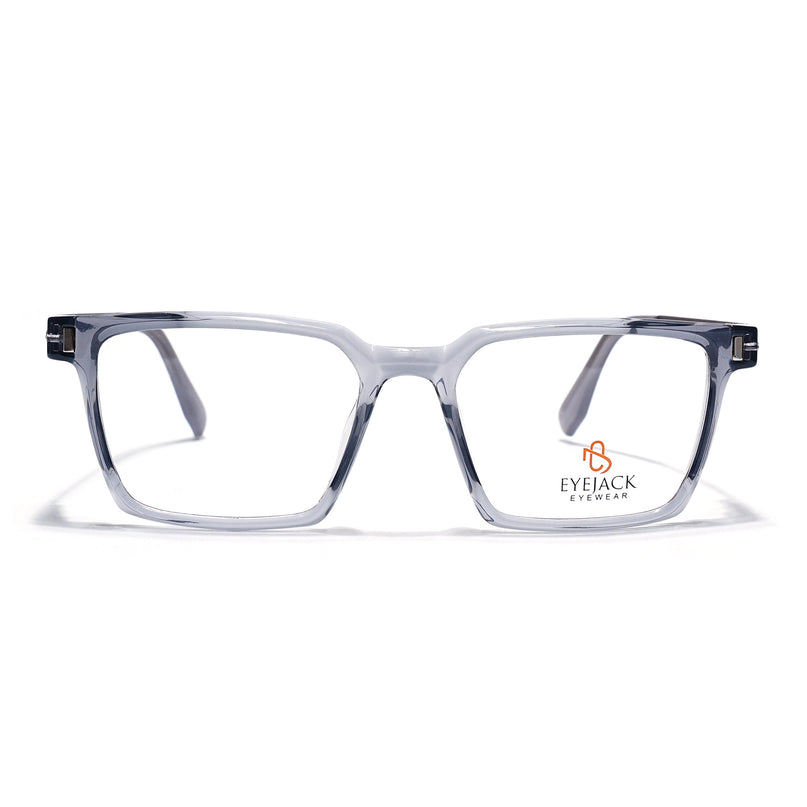 Eyejack Transparent Grey Rectangle Eyeglasses for Men & Women (162002FCL2453)