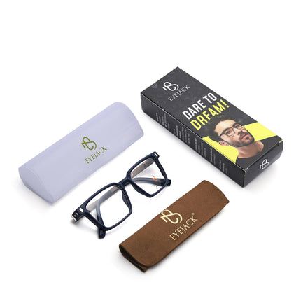 Eyejack Blue Rectangle Eyeglasses for Men & Women (162002FCL2454)