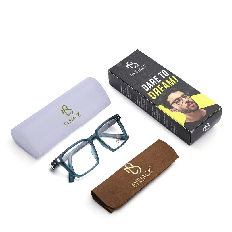 Eyejack Sea Green Rectangle Eyeglasses for Men & Women (162002FCL2455)