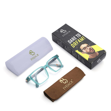 Eyejack Aqua Rectangle Eyeglasses for Men & Women (162002FCL2456)