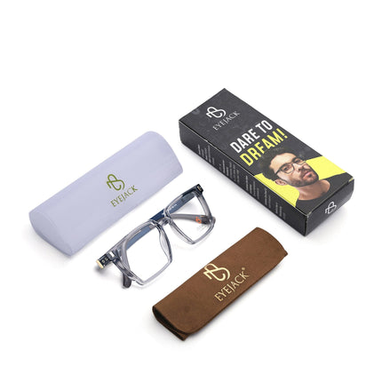 Eyejack Transparent Grey Wayfarer Eyeglasses for Men & Women (162005FCL2490)