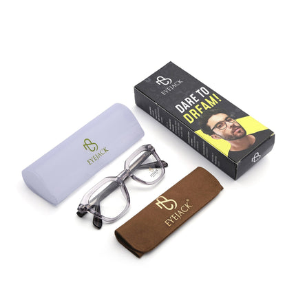 Eyejack Grey Square Eyeglasses for Men & Women (163002FCL2246)