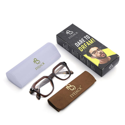 Eyejack Brown Square Eyeglasses for Men & Women (163002FCL2247)