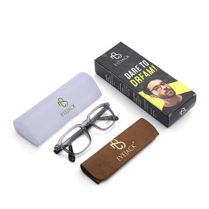 Eyejack Grey Square Eyeglasses for Men & Women (163007FCL2286)