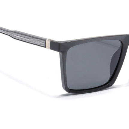 Eyejack Square Polarized Sunglasses for Men & Women (Black Lens | Grey Frame - 17014PCL767)