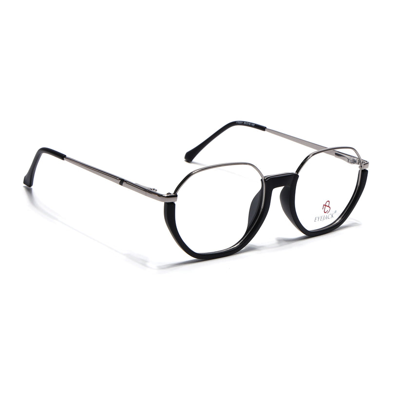 Eyejack Silver & Black Round Eyeglasses for Men & Women (170201FCL1978-C2)