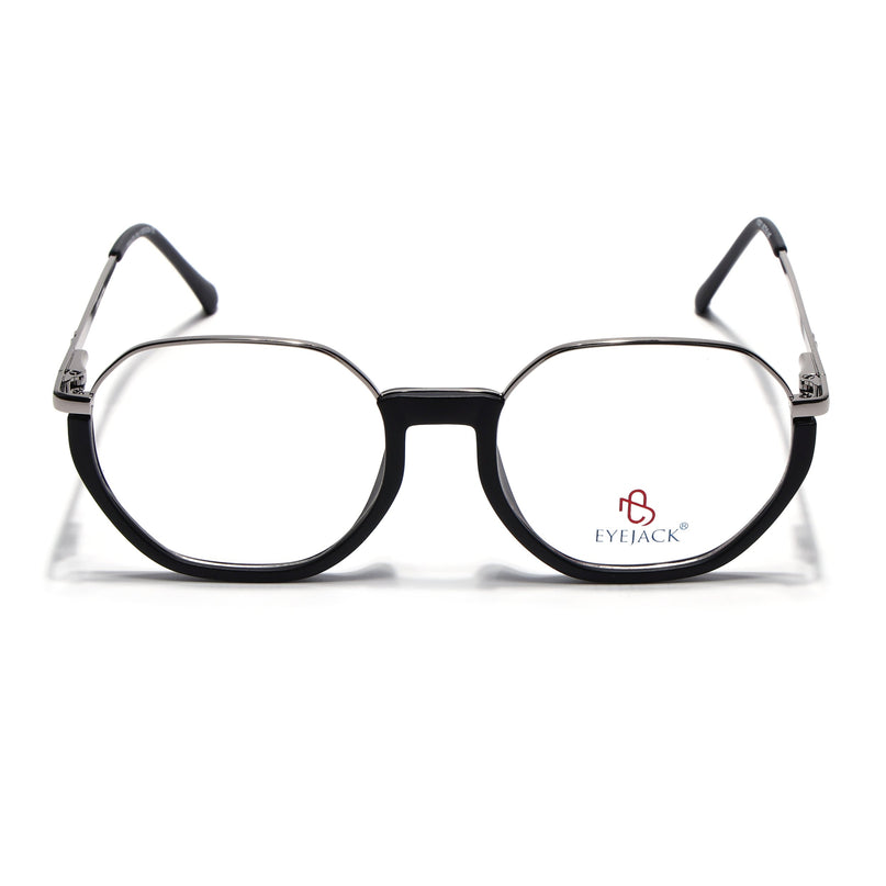 Eyejack Silver & Black Round Eyeglasses for Men & Women (170201FCL1978-C2)