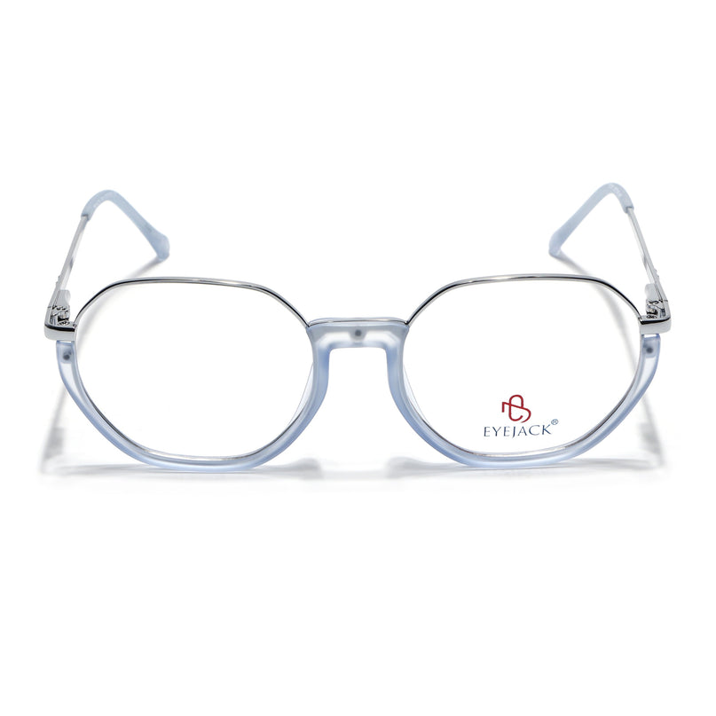 Eyejack Silver & Blue Round Eyeglasses for Men & Women (170201FCL1984-C8)