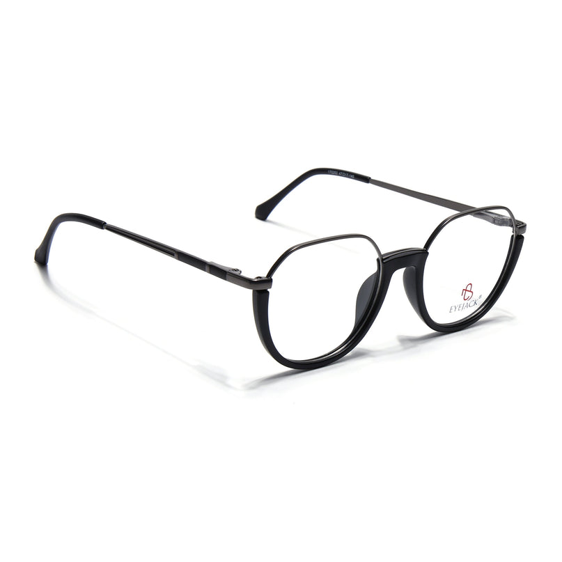 Eyejack Grey & Black Round Eyeglasses for Men & Women (170202FCL1987-C1)