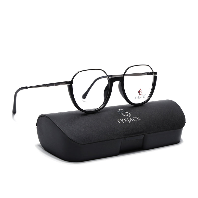 Eyejack Grey & Black Round Eyeglasses for Men & Women (170202FCL1987-C1)