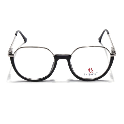 Eyejack Silver & Black Round Eyeglasses for Men & Women (170202FCL1988-C2)