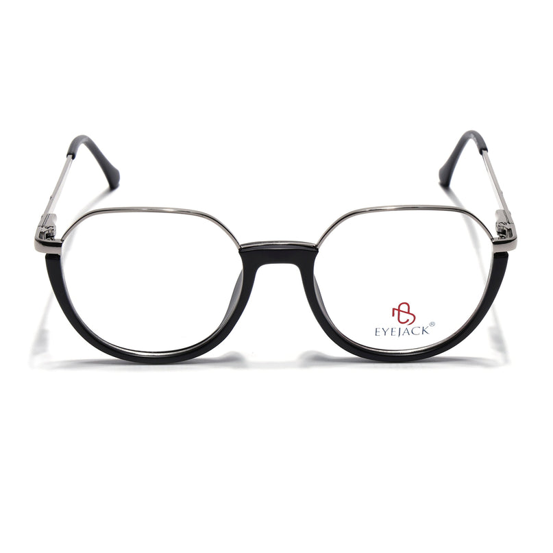 Eyejack Silver & Black Round Eyeglasses for Men & Women (170202FCL1988-C2)