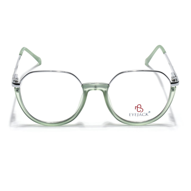 Eyejack Silver & Green Round Eyeglasses for Men & Women (170202FCL1992-C6)