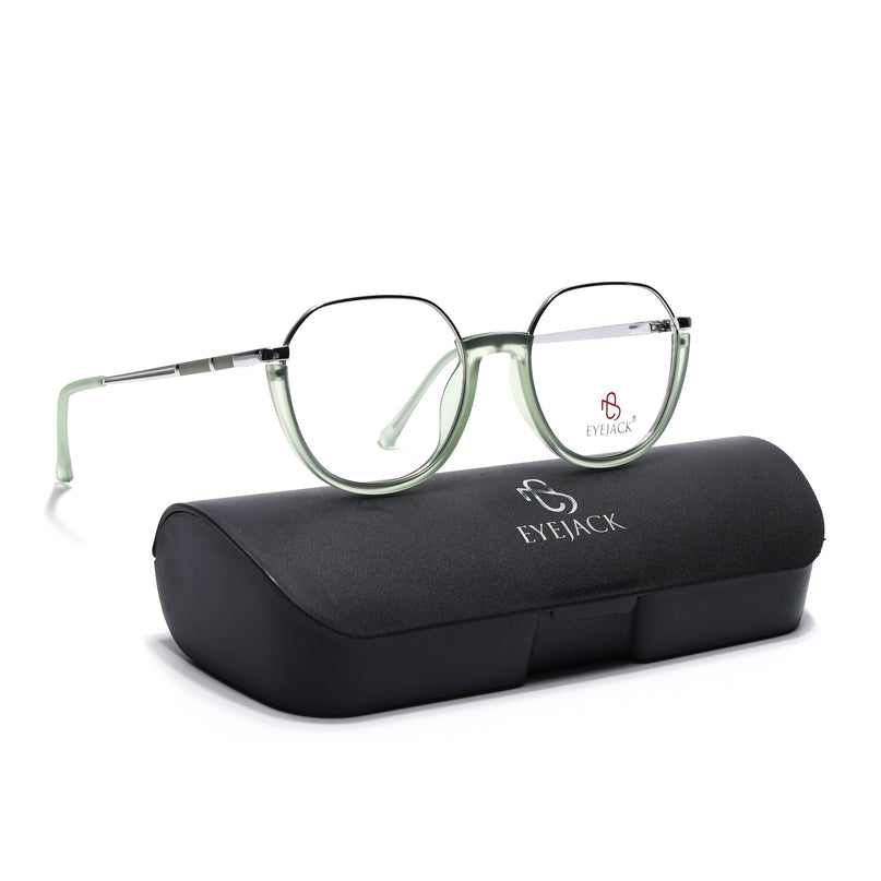 Eyejack Silver & Green Round Eyeglasses for Men & Women (170202FCL1992-C6)