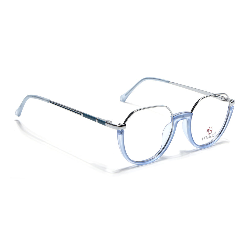 Eyejack Silver & Blue Round Eyeglasses for Men & Women (170202FCL1993-C7)