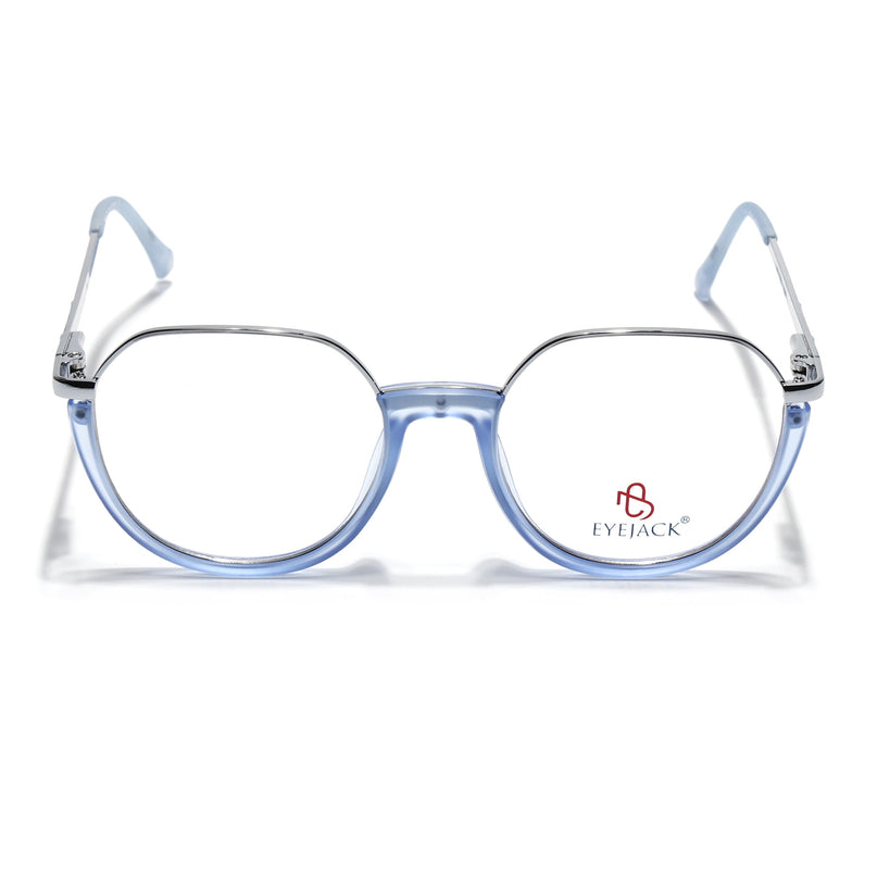 Eyejack Silver & Blue Round Eyeglasses for Men & Women (170202FCL1993-C7)