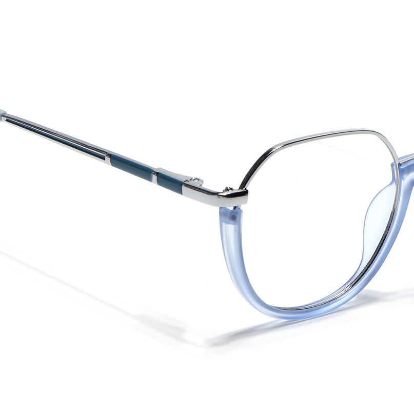 Eyejack Silver & Blue Round Eyeglasses for Men & Women (170202FCL1993-C7)