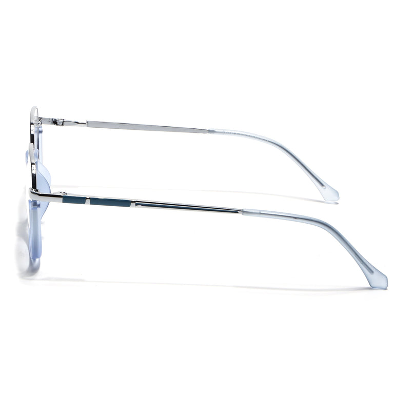 Eyejack Silver & Blue Round Eyeglasses for Men & Women (170202FCL1993-C7)