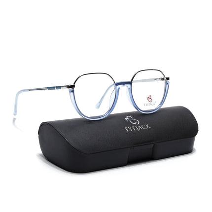 Eyejack Silver & Blue Round Eyeglasses for Men & Women (170202FCL1993-C7)