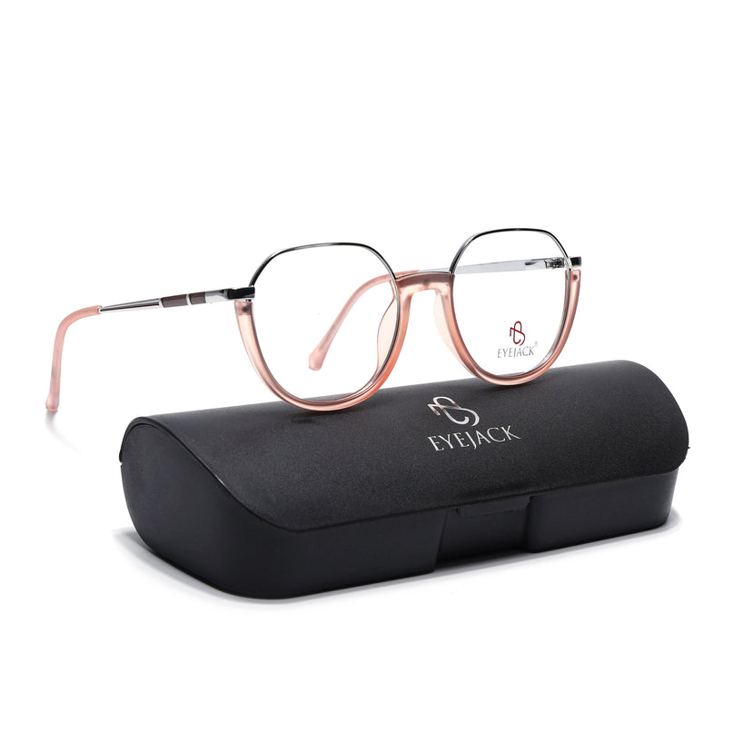 Eyejack Silver & Peach Round Eyeglasses for Men & Women (170202FCL1995-C9)