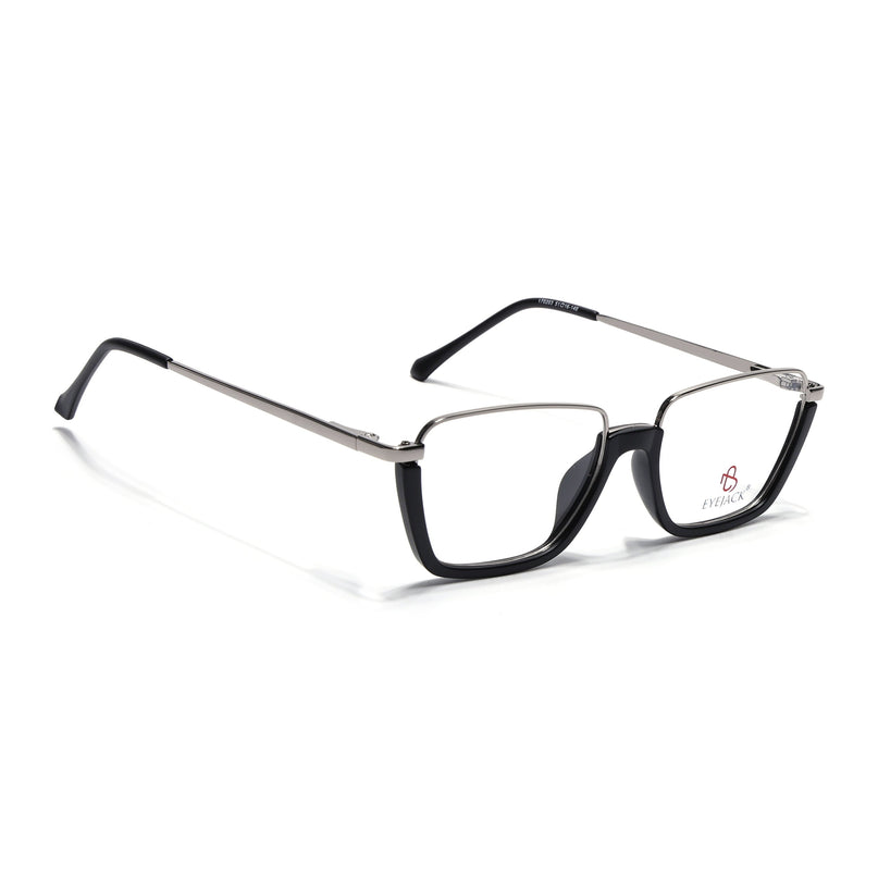 Eyejack Silver & Black Square Eyeglasses for Men & Women (170203FCL1997-C2)