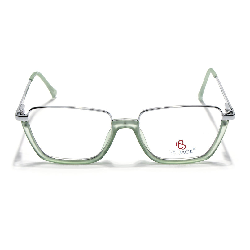 Eyejack Silver & Green Square Eyeglasses for Men & Women (170203FCL2001-C6)