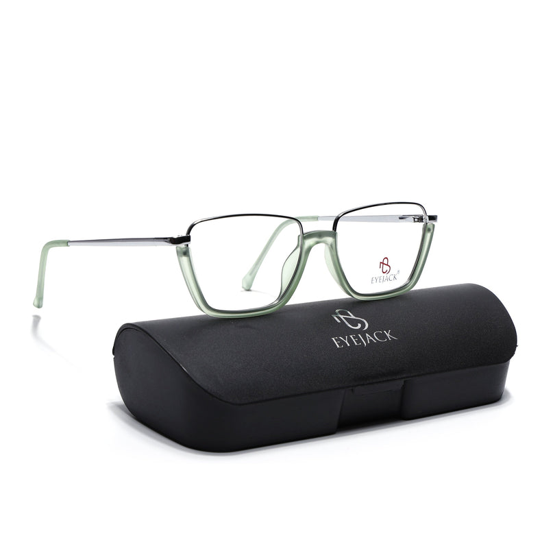 Eyejack Silver & Green Square Eyeglasses for Men & Women (170203FCL2001-C6)