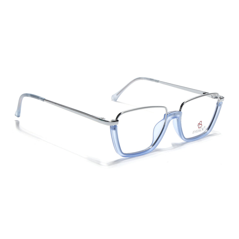 Eyejack Silver & Blue Square Eyeglasses for Men & Women (170203FCL2002-C7)