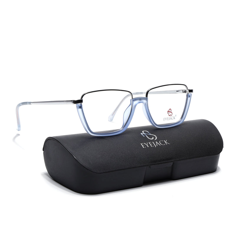 Eyejack Silver & Blue Square Eyeglasses for Men & Women (170203FCL2002-C7)