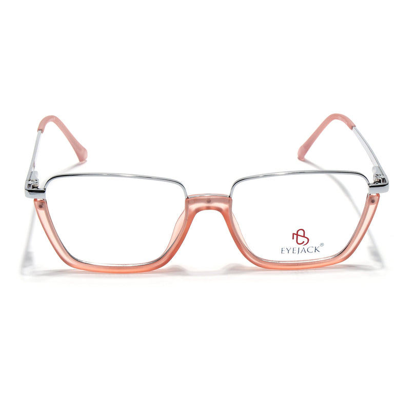 Eyejack Silver & Peach Square Eyeglasses for Men & Women (170203FCL2004-C9)