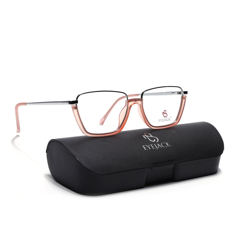 Eyejack Silver & Peach Square Eyeglasses for Men & Women (170203FCL2004-C9)