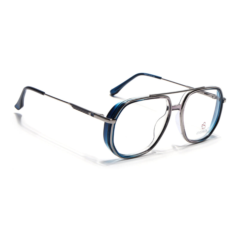 Eyejack Silver & Blue Wayfarer Eyeglasses for Men & Women (170204FCL2007-C3)