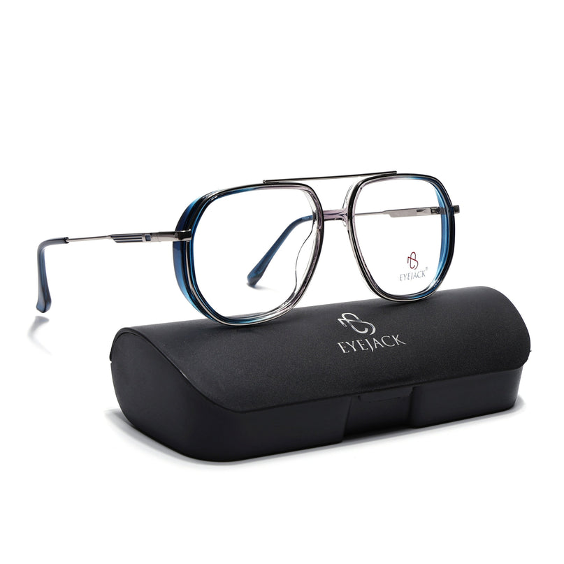 Eyejack Silver & Blue Wayfarer Eyeglasses for Men & Women (170204FCL2007-C3)