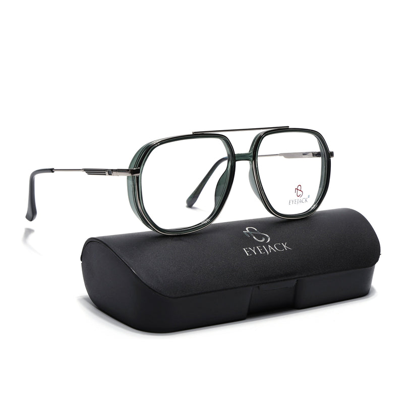 Eyejack Silver & Green Wayfarer Eyeglasses for Men & Women (170204FCL2008-C4)