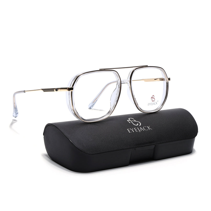 Eyejack Golden & Transparent Wayfarer Eyeglasses for Men & Women (170204FCL2009-C5)
