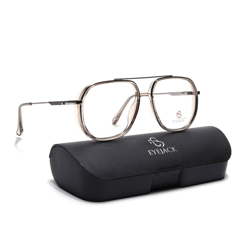 Eyejack Silver & Transparent Wayfarer Eyeglasses for Men & Women (170204FCL2011-C7)