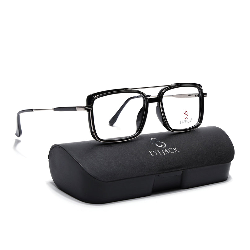 Eyejack Black & Silver Rectangle Eyeglasses for Men & Women (170205FCL2012-C1)