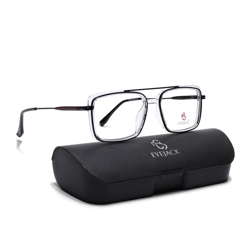 Eyejack Black & Transparent Rectangle Eyeglasses for Men & Women (170205FCL2013-C2)
