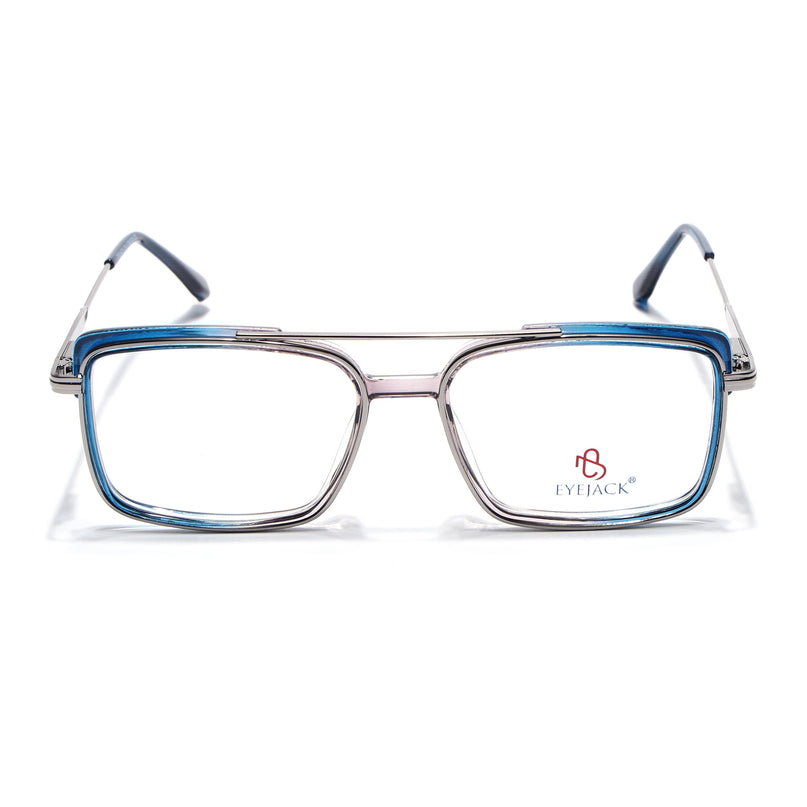Eyejack Silver & Blue Rectangle Eyeglasses for Men & Women (170205FCL2014-C3)