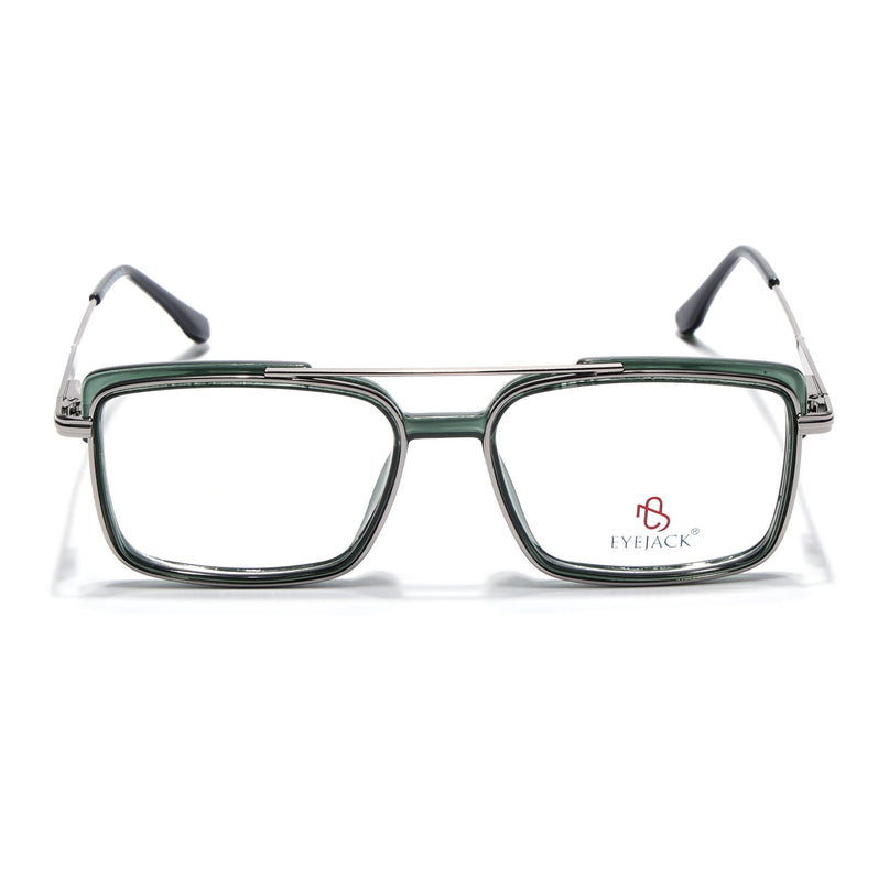 Eyejack Silver & Green Rectangle Eyeglasses for Men & Women (170205FCL2015-C4)