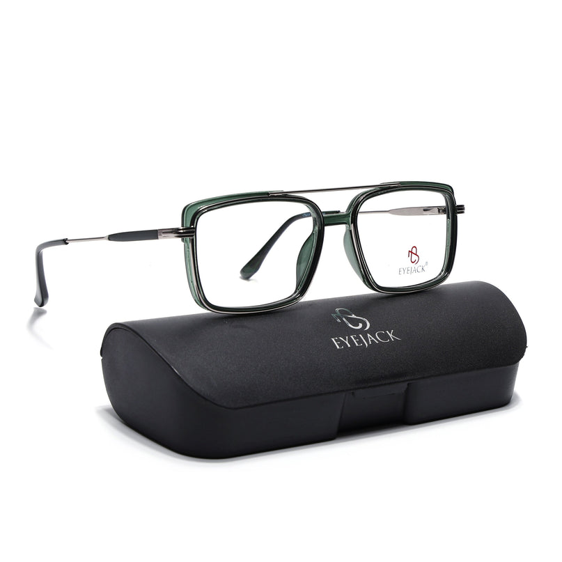 Eyejack Silver & Green Rectangle Eyeglasses for Men & Women (170205FCL2015-C4)