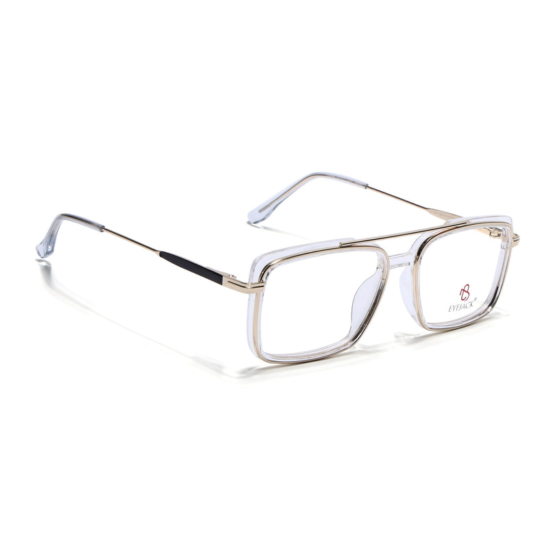 Eyejack Golden & Transparent Rectangle Eyeglasses for Men & Women (170205FCL2016-C5)